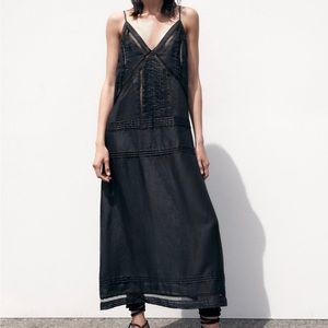 Brand new Zara Lace Insert Ramie Dress Black M